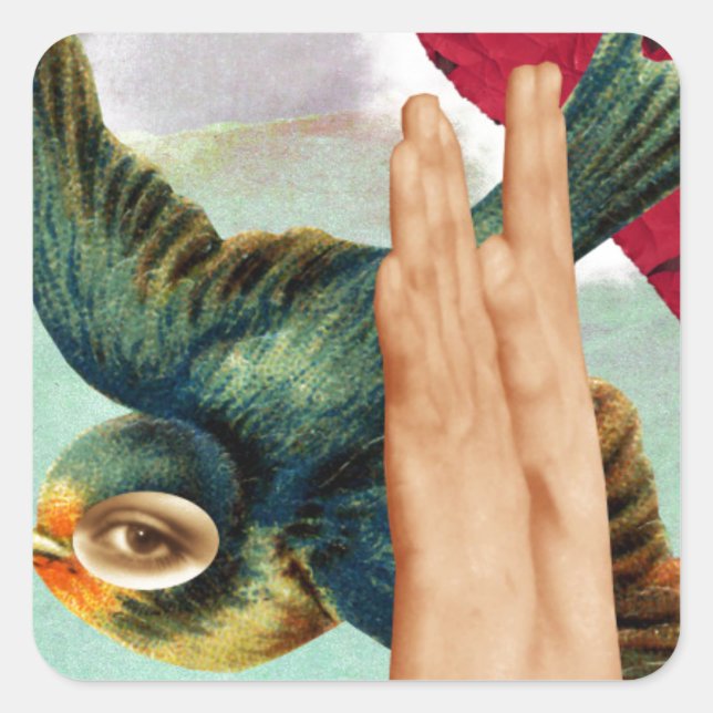 Pegatina Cuadrada Ojo del observador, collage digital abstracto (Anverso)