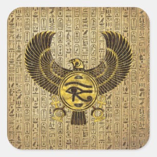 Pegatina Cuadrada Ojo egipcio de Horus - del oro y de la madera de