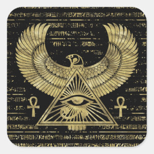 Pegatina Cuadrada Ojo egipcio de Horus - del oro y del negro de