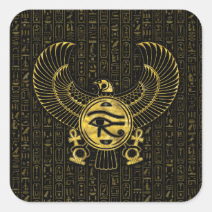 Pegatina Cuadrada Ojo egipcio de Horus - del oro y del negro de