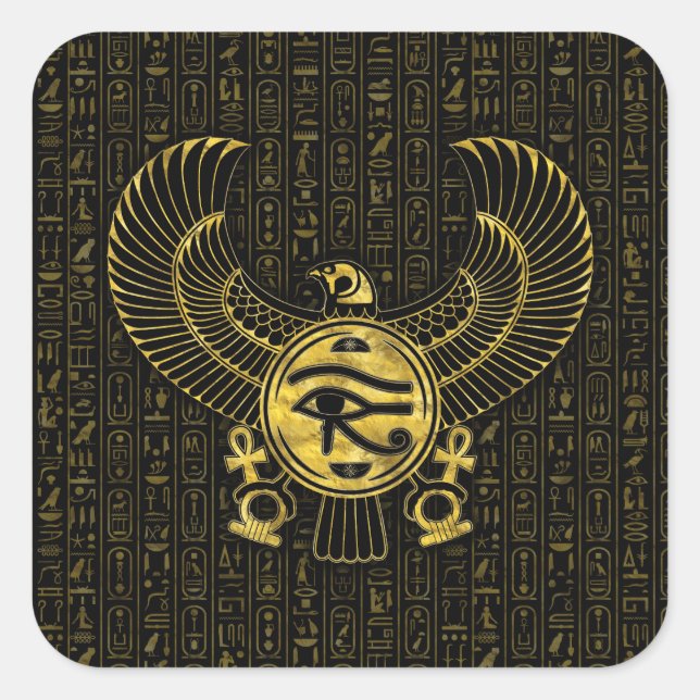 Pegatina Cuadrada Ojo egipcio de Horus - Oro de Wadjet y negro (Anverso)