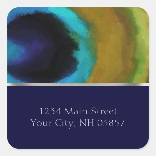 Pegatina Cuadrada Ojo y marina de pavo real (Anverso)