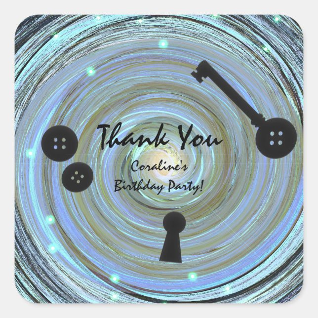 Pegatina Cuadrada Ojos de Botón y Llave de Esqueleto Fiesta de Otro  (Anverso)