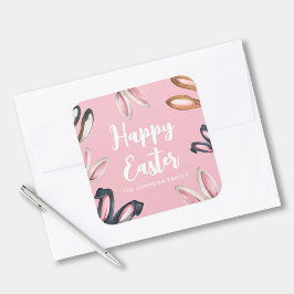 Pegatina Cuadrada Ojos de conejo lindos Feliz Pascua