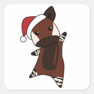 Pegatina Cuadrada Okapi Christmas Snow Winter Animals Okapis