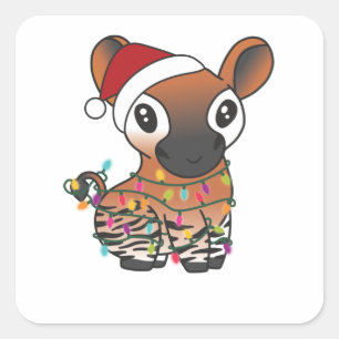 Pegatina Cuadrada Okapi Christmas Snow Winter Animals Okapis