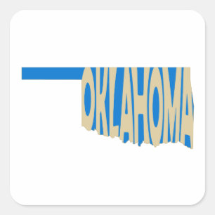 Pegatina Cuadrada Oklahoma Estado Nombre Word Arte Amarillo