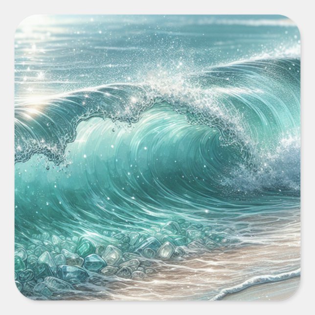 Pegatina Cuadrada Ola Azul de bonito con espárragos (Anverso)