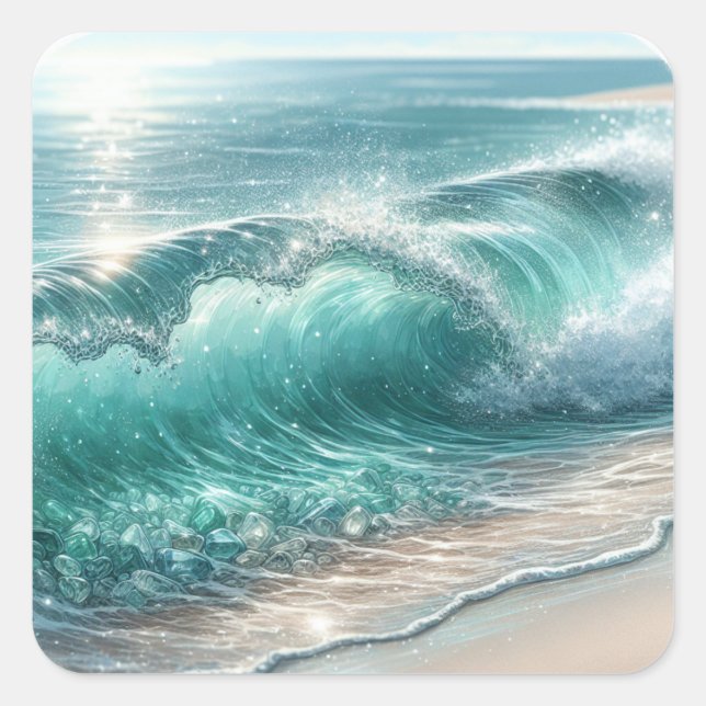 Pegatina Cuadrada Ola Azul de bonito con espárragos (Anverso)