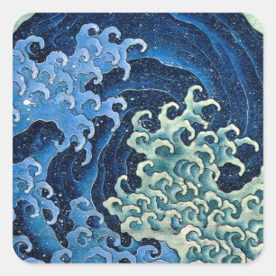 Pegatina Cuadrada Ola Femenina de Hokusai Vintage Océano