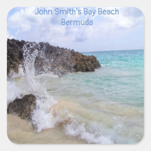 Pegatina Cuadrada Ola oceánica Playa de John Smith, Bermudas