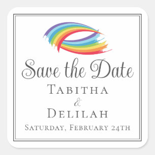 Pegatina Cuadrada Olas de Arcoíris Hermosas LGBT Save the Date