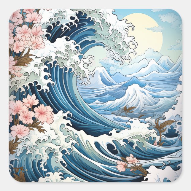 Pegatina Cuadrada olas del océano (Anverso)