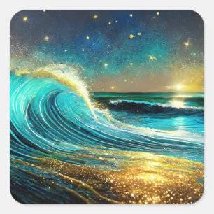 Pegatina Cuadrada Olas Divergentes Brillantes del Océano