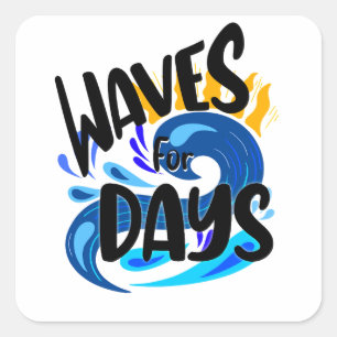 Pegatina Cuadrada Olas Por Días, Vida En La Playa, Ilustracion En El