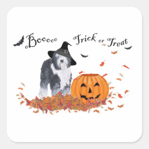 Pegatina Cuadrada Old English Sheepdog Halloween