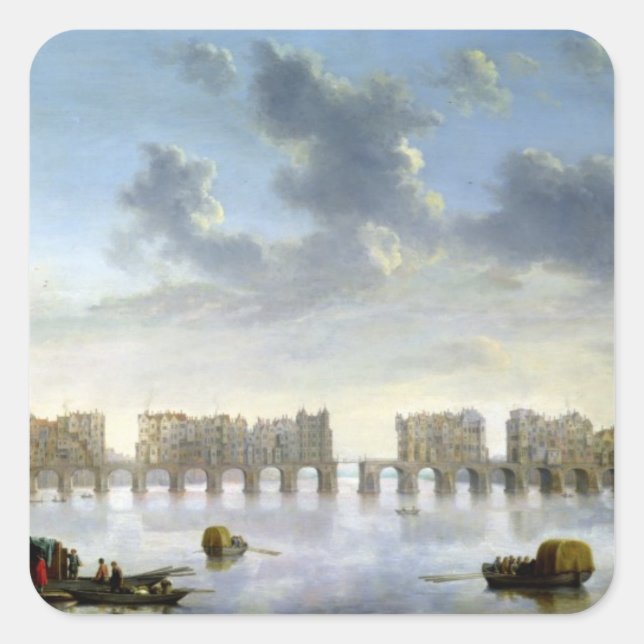 Pegatina Cuadrada Old London Bridge (petróleo), c.1630 (Anverso)