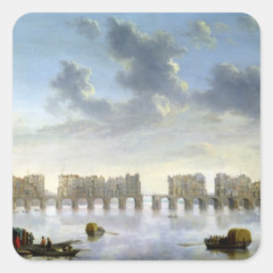 Pegatina Cuadrada Old London Bridge (petróleo), c.1630