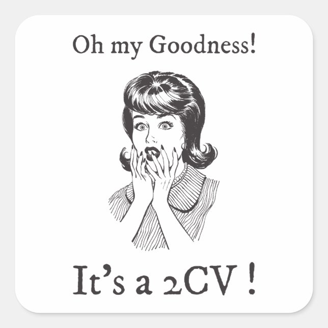 Pegatina Cuadrada Oldtimer 2CV Ente Comic Stil  (Anverso)