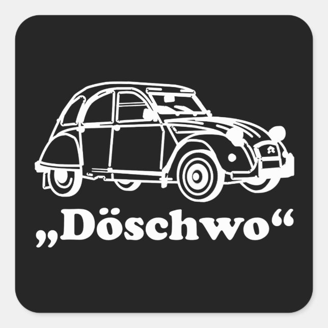 Pegatina Cuadrada Oldtimer 2cv Weisse Döschwo Silhouette (Anverso)