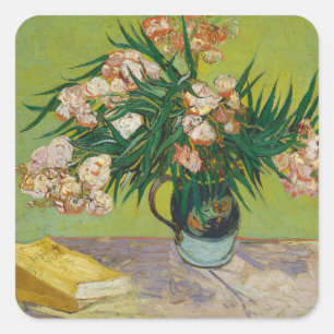 Pegatina Cuadrada Oleandros rosados Vida inmóvil floral Arte de Van 