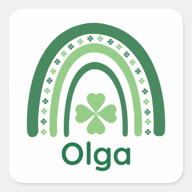 Pegatina Cuadrada Olga Name Clover Boho Rainbow (Anverso)