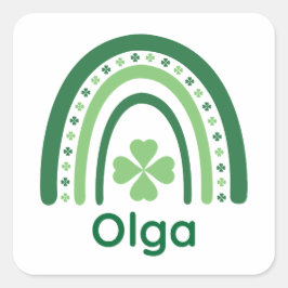 Pegatina Cuadrada Olga Name Clover Boho Rainbow