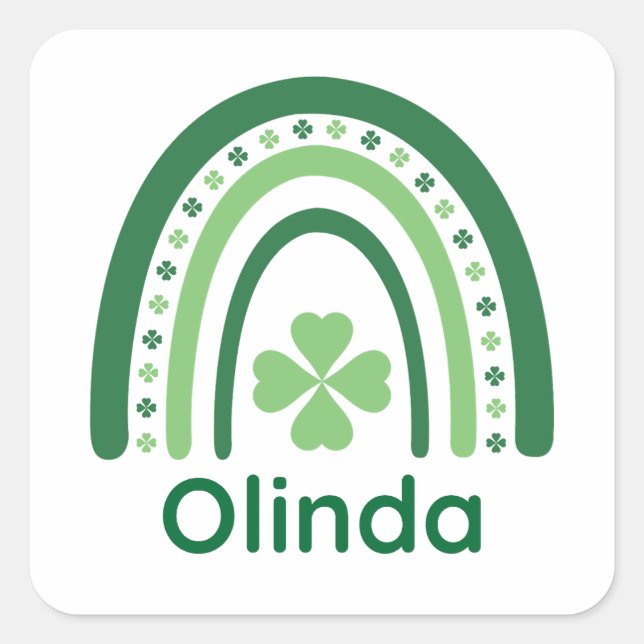 Pegatina Cuadrada Olinda Name Clover Boho Rainbow (Anverso)