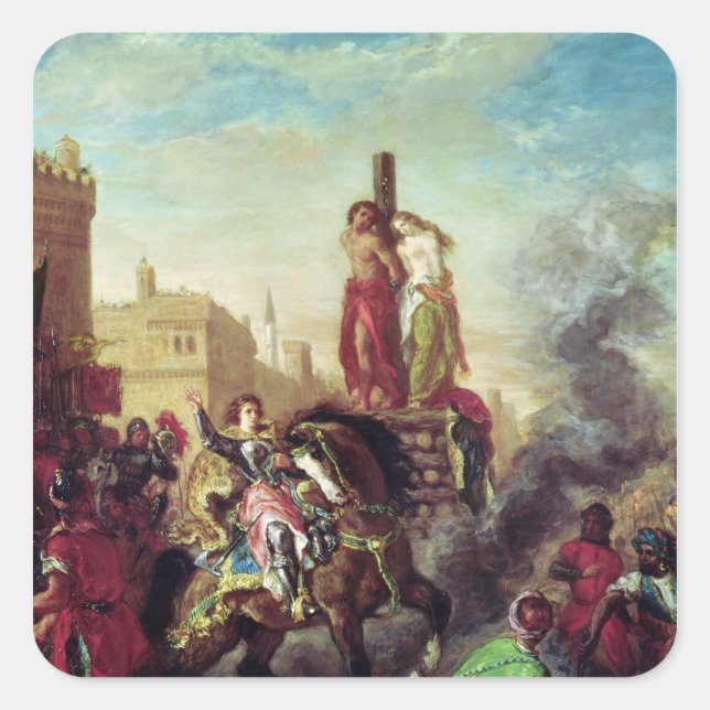 Pegatina Cuadrada Olinda y Sophronia en el Pirineo (Anverso)