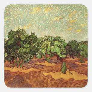 Pegatina Cuadrada Olivar, Cielo Azul Pálido por Vincent van Gogh