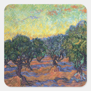 Pegatina Cuadrada Olivar de Vincent Van Gogh Impresionismo Arte