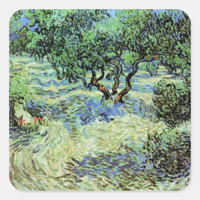 Pegatina Cuadrada Olive Grove de Vincent van Gogh (Anverso)