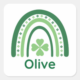 Pegatina Cuadrada Olive Name Clover Boho Rainbow