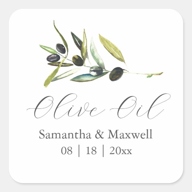 Pegatina Cuadrada Olive Oil Wedding Favors Sticker (Anverso)
