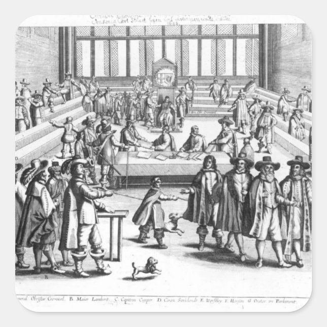 Pegatina Cuadrada Oliver Cromwell Disuelve el Parlamento (Anverso)