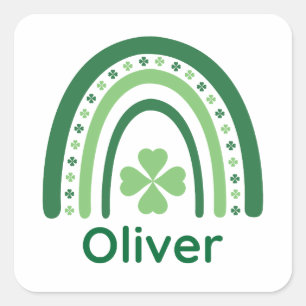 Pegatina Cuadrada Oliver Name Clover Boho Rainbow