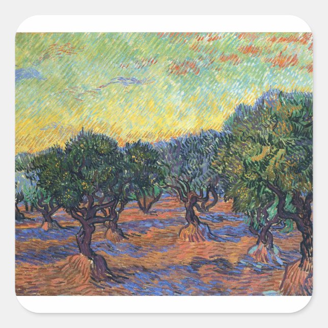 Pegatina Cuadrada Olivos de Vincent Van Gogh Impresionismo Arte (Anverso)