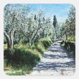 PEGATINA CUADRADA OLIVOS EN EL PAISAJE DE TOSCANA