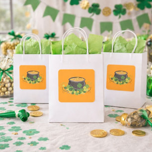 Pegatina Cuadrada Olla de Oro Día de San Patricio