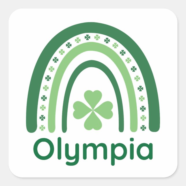 Pegatina Cuadrada Olympia Name Clover Boho Rainbow (Anverso)