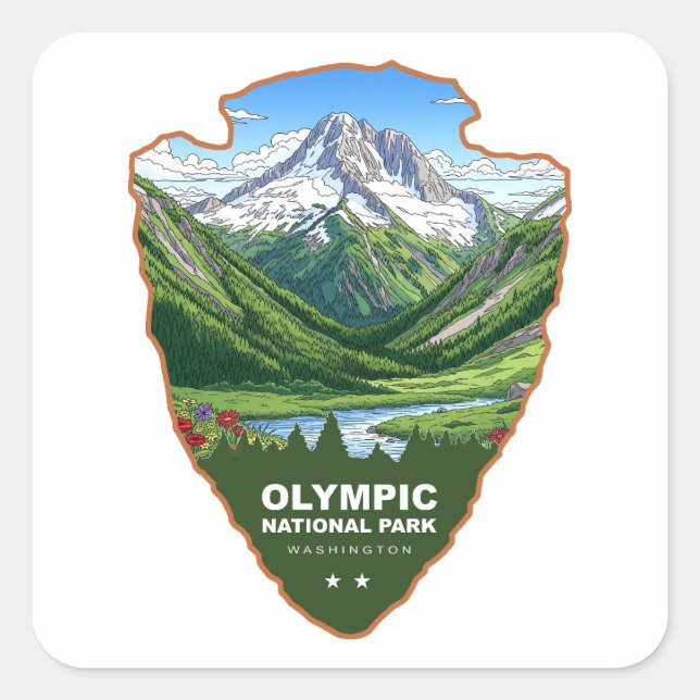 Pegatina Cuadrada Olympic National Park Washington Arrowhead (Anverso)