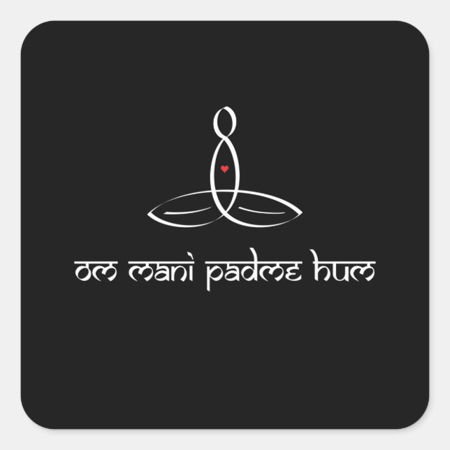 Pegatina Cuadrada Om Mani Padme Hum - Estilo sánscrito blanco (Anverso)