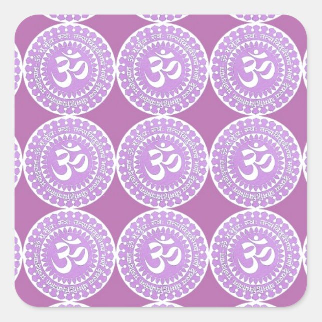 Pegatina Cuadrada OM Mantra : OMMANTRA Purple Chant (Anverso)