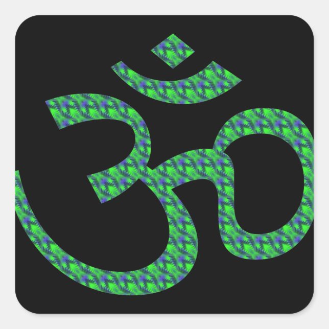 Pegatina Cuadrada Om o Aum ॐ.png con estampado azul verde (Anverso)
