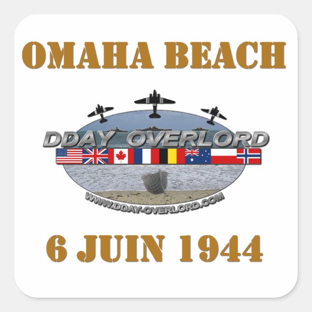 Pegatina Cuadrada Omaha Beach 1944 (Anverso)
