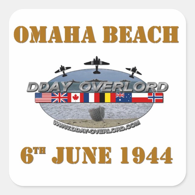 Pegatina Cuadrada Omaha Beach 6th June 1944 (Anverso)