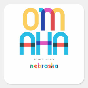 Pegatina Cuadrada Omaha Nebraska de mediados de siglo, arte pop,