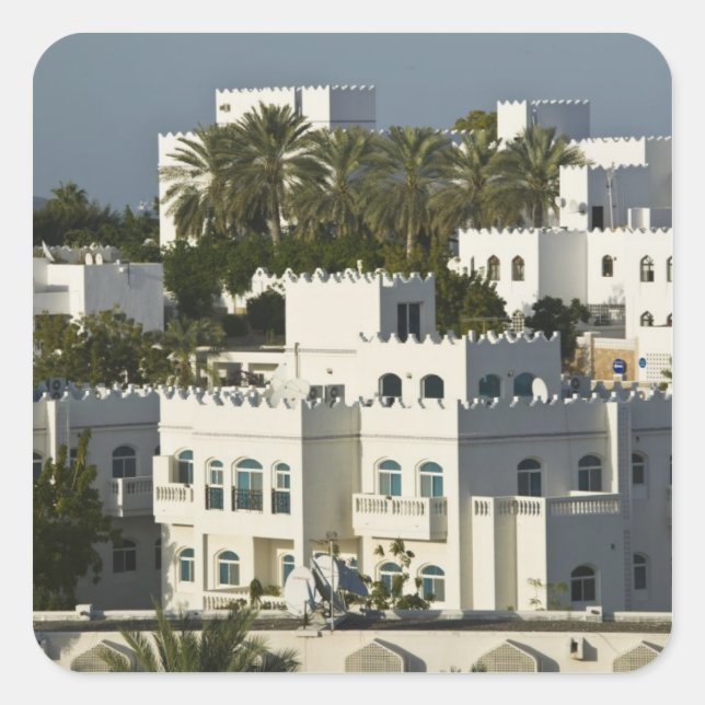 Pegatina Cuadrada Omán, Muscat, Qurm. Edificios de la zona de Qurm / (Anverso)