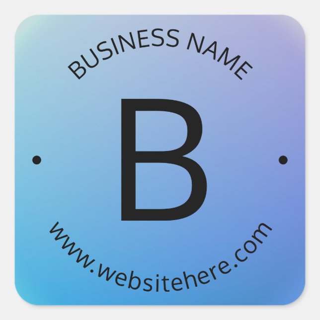 Pegatina Cuadrada Ombre de desvanecimiento azul y púrpura con texto  (Anverso)