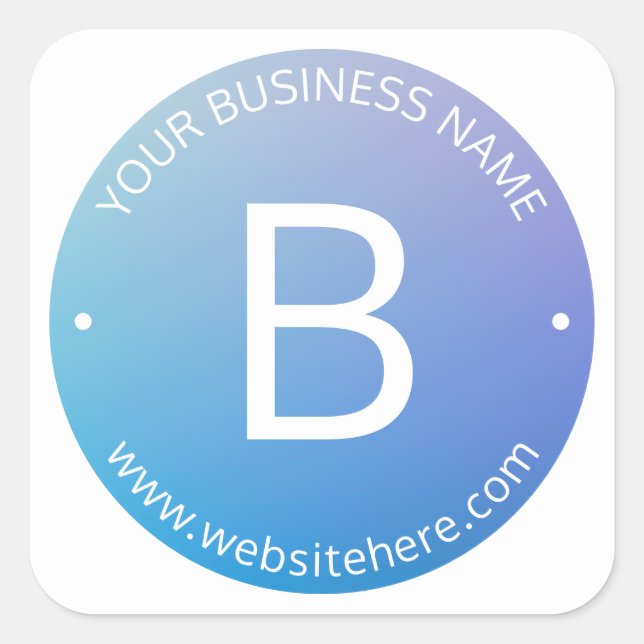 Pegatina Cuadrada Ombre de desvanecimiento azul y púrpura con texto  (Anverso)